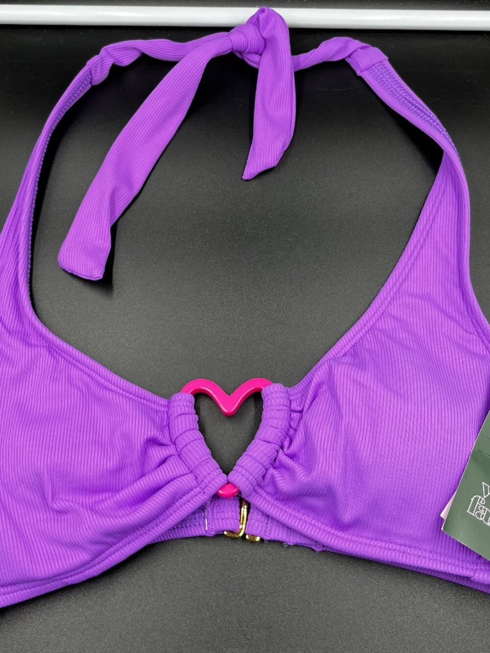 Wild Fable Juniors Purple Ribbed Bikini Top Size XS 0-2 Pink Heart Detail